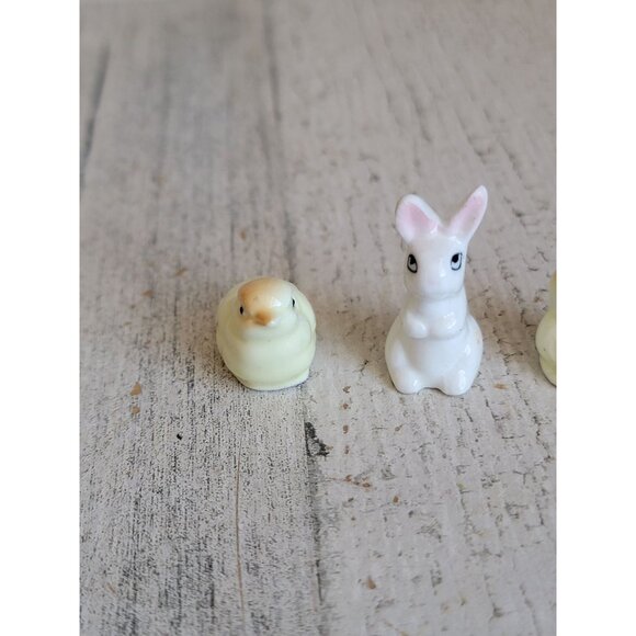 Miniature porcelain Easter bunny chick rabbit set spring‎ decor vintage - Picture 2 of 6